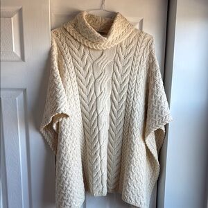 Aran Cozy Cream Cable Knit Poncho made in Ireland. One size fits all.